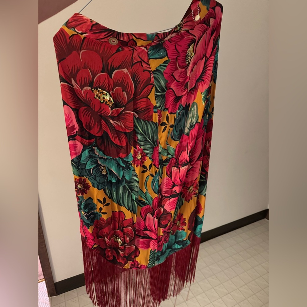 Farm Rio Fringed Wrap Skirt.